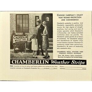Chamberlin Weather Strips "Enjoy Year-Round Protection" Vintage Print Ad 1929